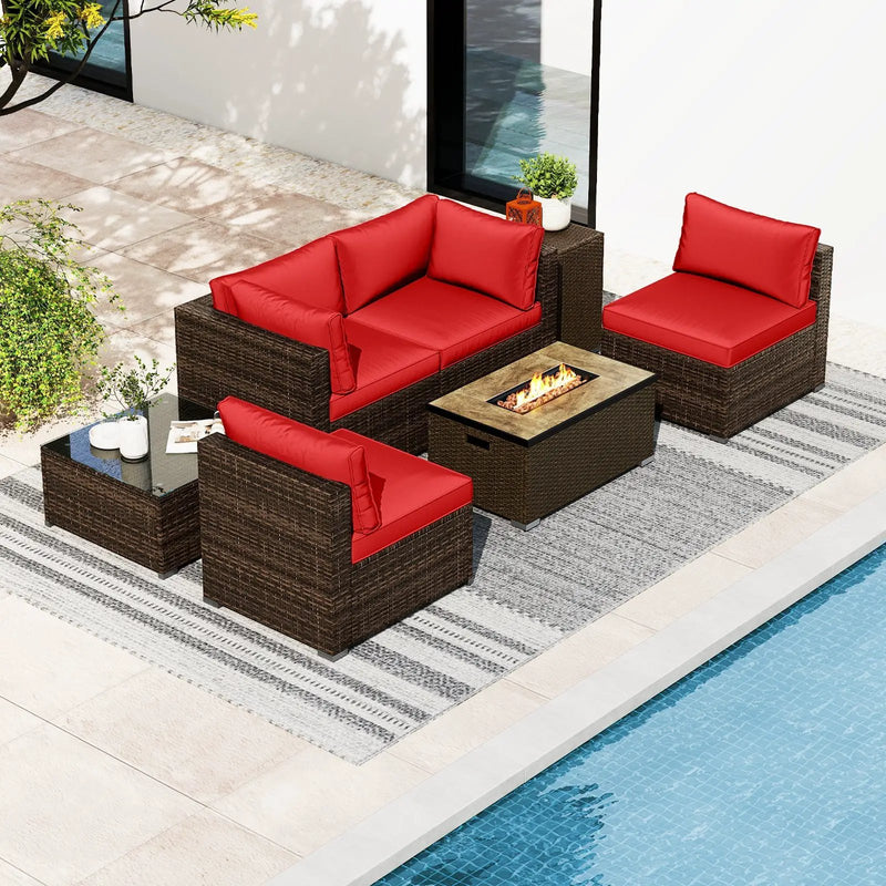 7 Pieces Outdoor Furniture Set with 32 Inch Fire Pit Table and Propane Tank Cover by DirectDeals
