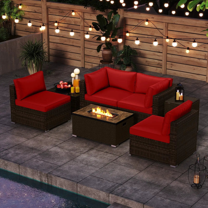 7 Pieces Outdoor Furniture Set with 32 Inch Fire Pit Table and Propane Tank Cover by DirectDeals