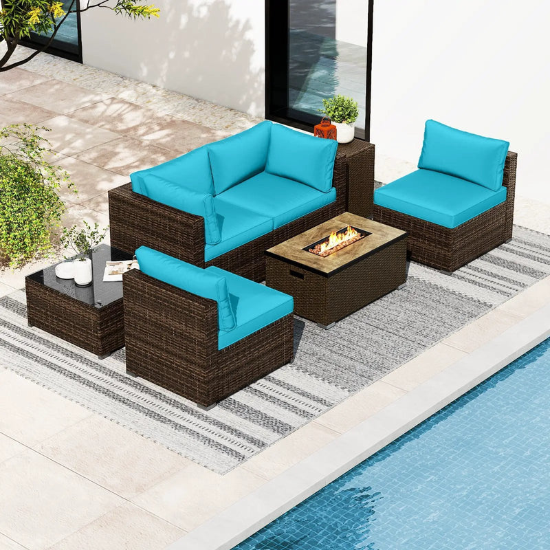 7 Pieces Outdoor Furniture Set with 32 Inch Fire Pit Table and Propane Tank Cover by DirectDeals