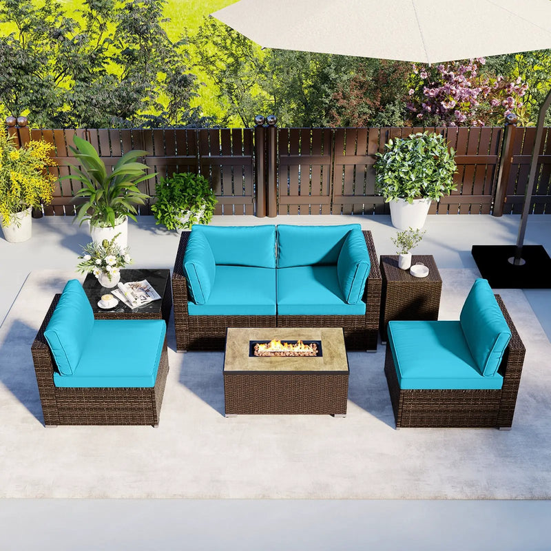 7 Pieces Outdoor Furniture Set with 32 Inch Fire Pit Table and Propane Tank Cover by DirectDeals