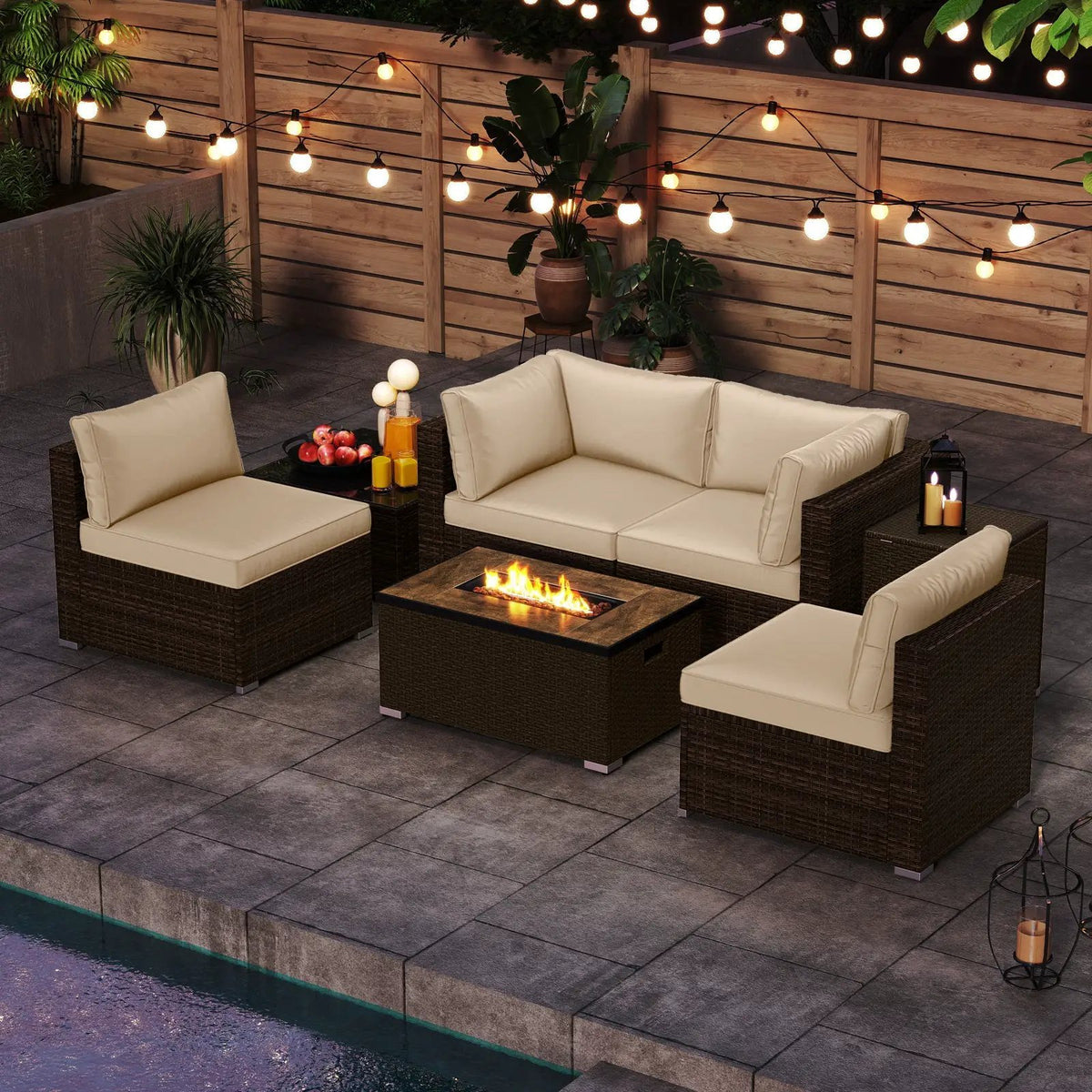 7 Pieces Outdoor Furniture Set with 32 Inch Fire Pit Table and Propane Tank Cover, photo 6 of 40