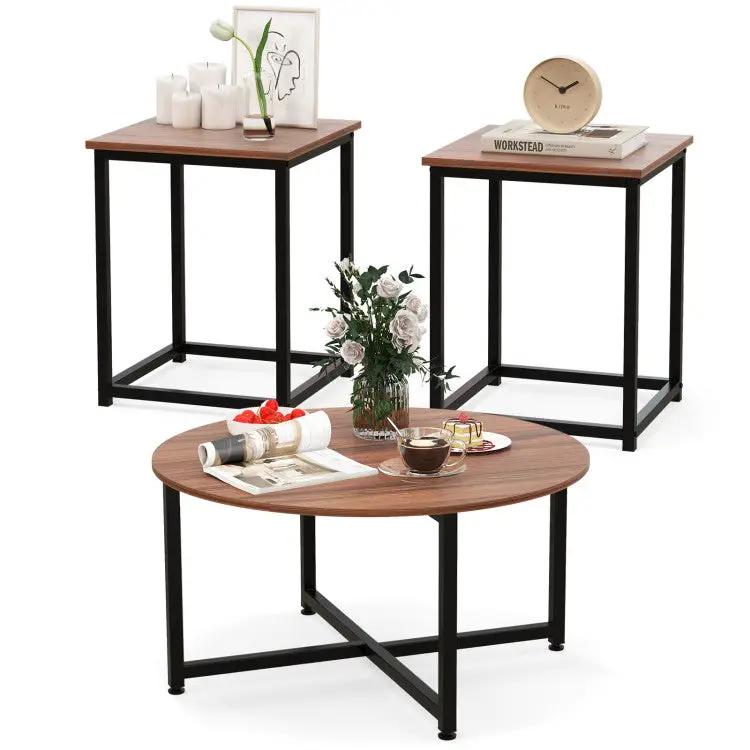 Modern Furniture Set with 2 Dining Chairs Computer Desk and 3 Pieces Coffee Tables by DirectDeals