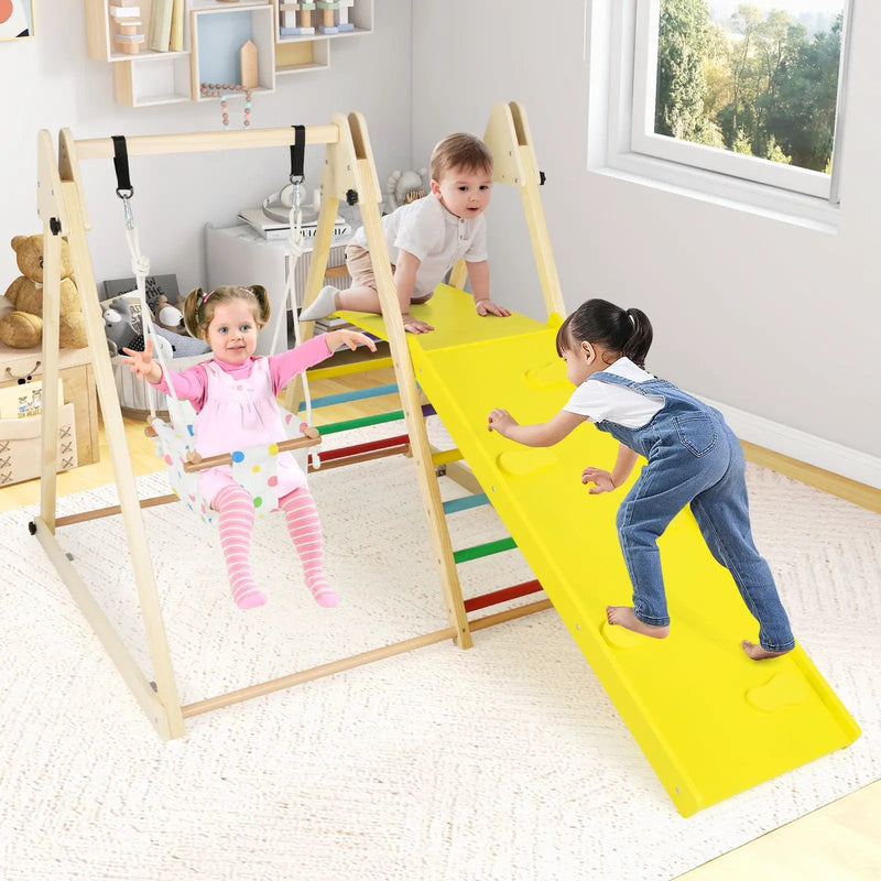 4-in-1 Indoor Jungle Gym with Baby Swing and Climbing Ramp by DirectDeals