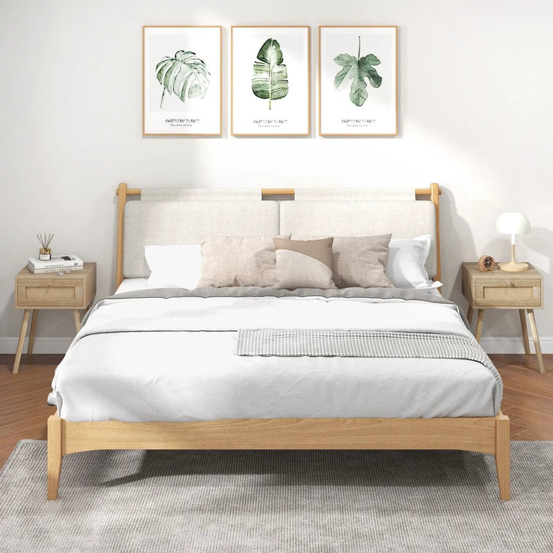 Set of 2 Modern Rattan Nightstand with Drawer and Solid Wood Legs for Bedroom and Living Room-Oak by DirectDeals