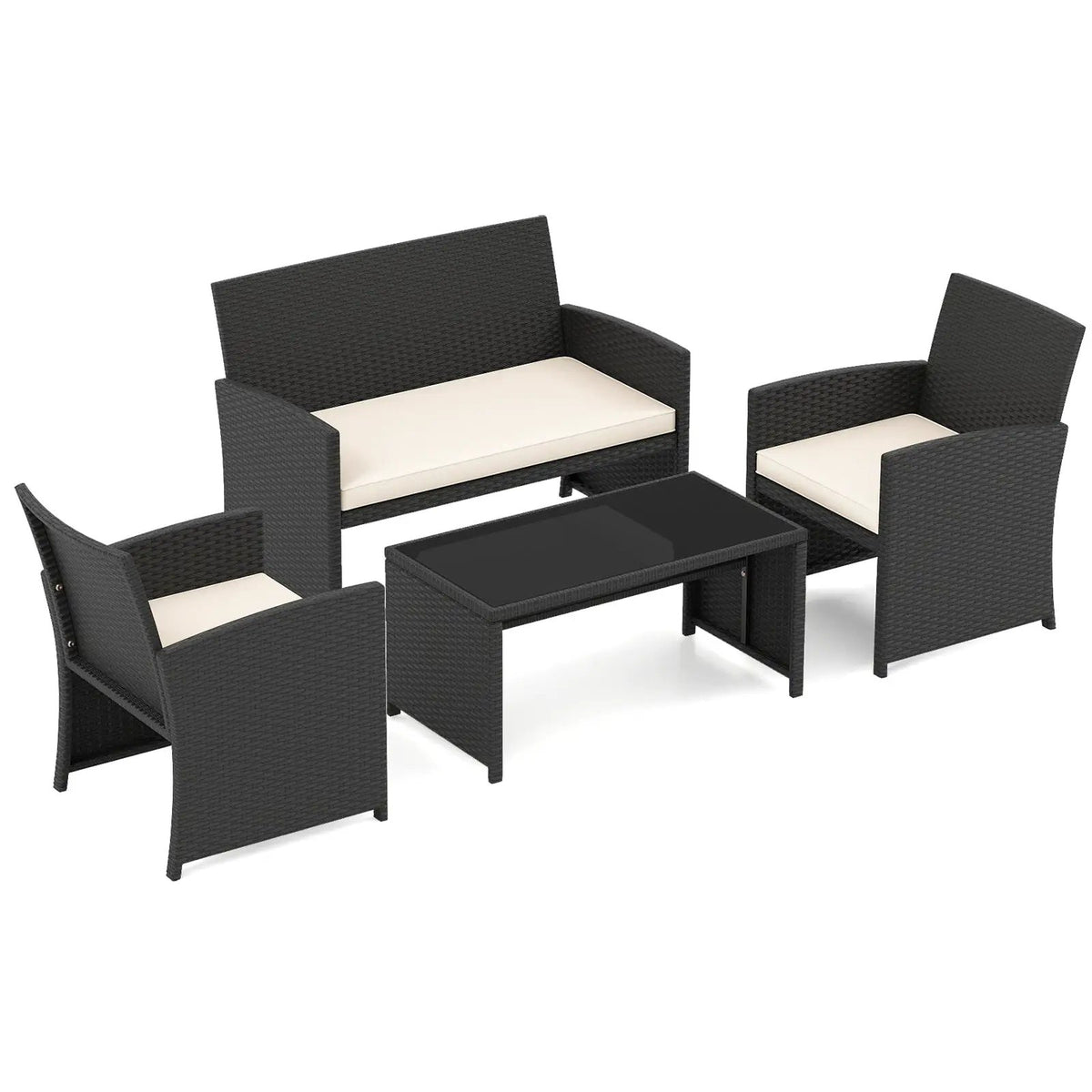 4 Pieces Patio Furniture Set with Tempered Glass Tabletop and Removable Cushion, photo 16 of 40