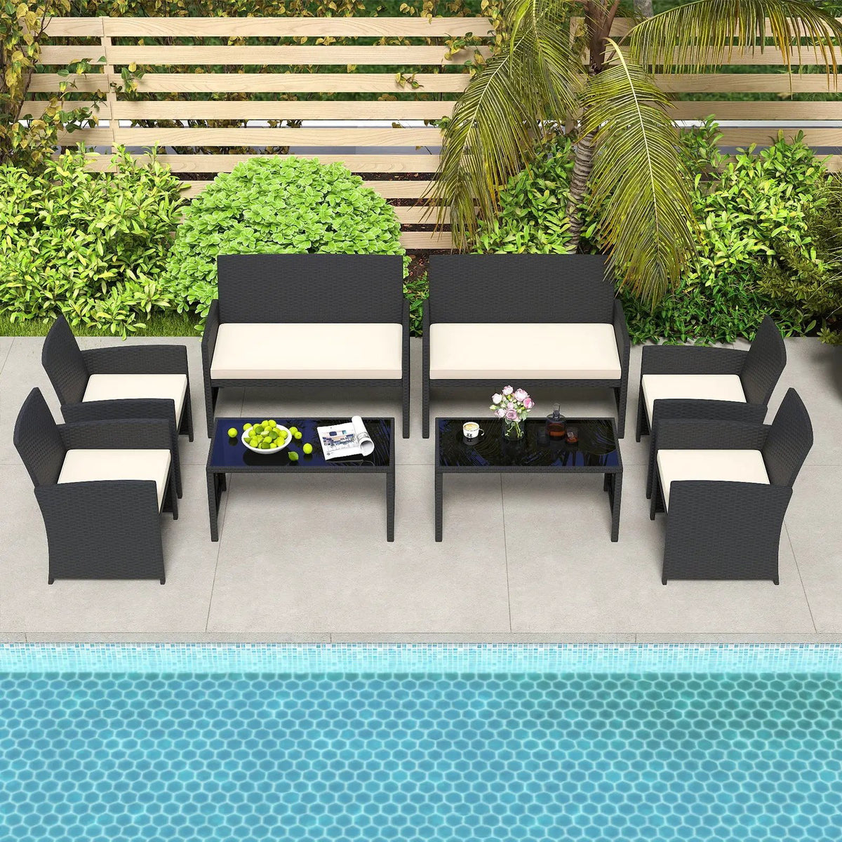 4 Pieces Patio Furniture Set with Tempered Glass Tabletop and Removable Cushion, photo 29 of 40
