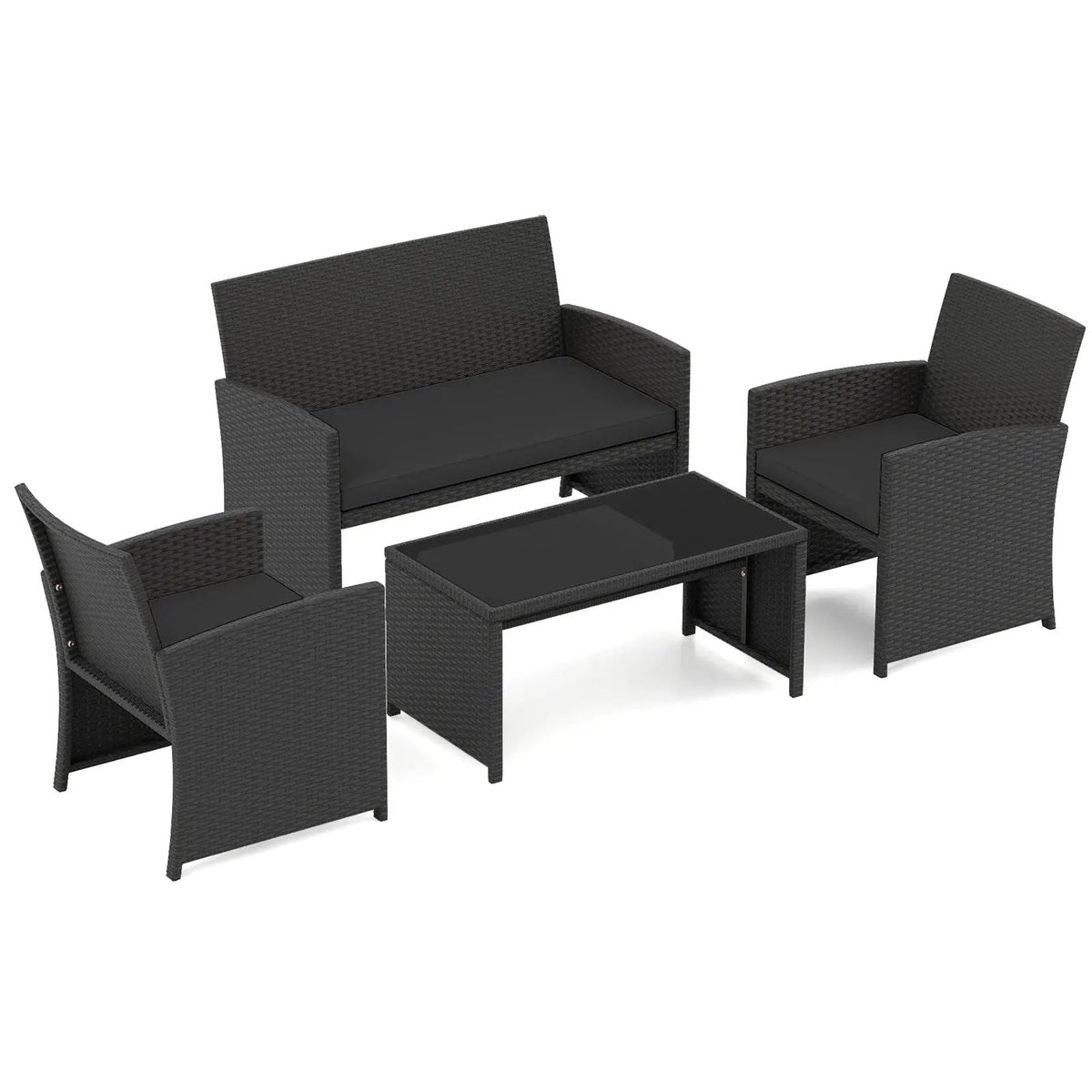 4 Pieces Patio Furniture Set with Tempered Glass Tabletop and Removable Cushion, photo 17 of 40