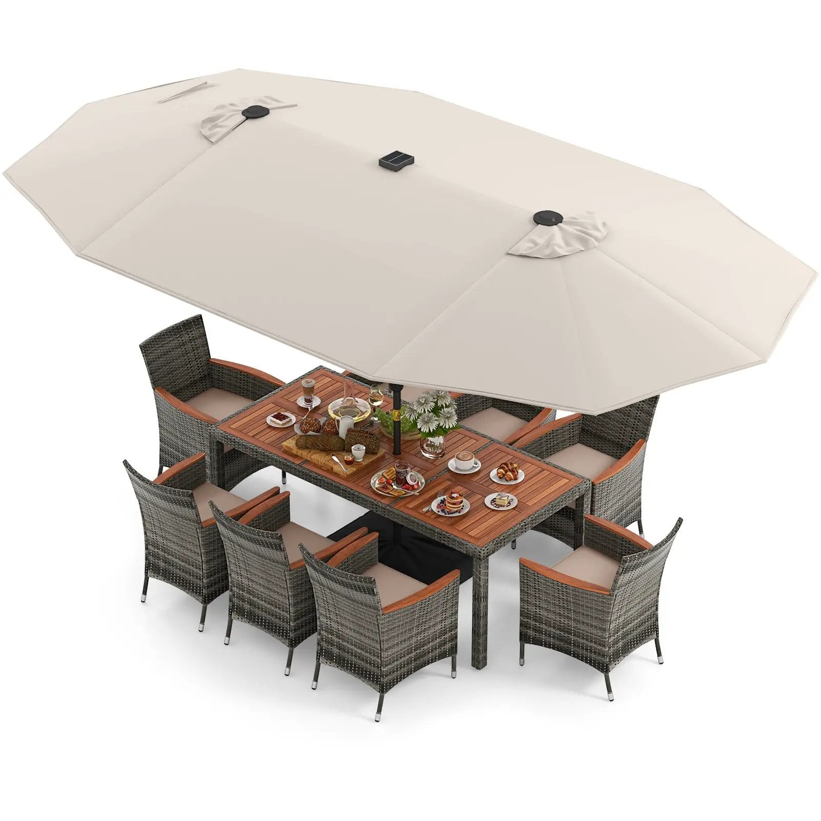 11 Pieces Patio Dining Set with 15 Feet Double-Sided Patio Umbrella Base Included by DirectDeals