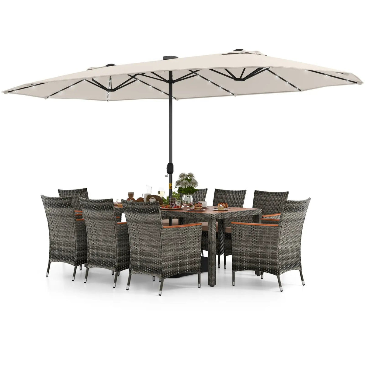 11 Pieces Patio Dining Set with 15 Feet Double-Sided Patio Umbrella Base Included, photo 29 of 44