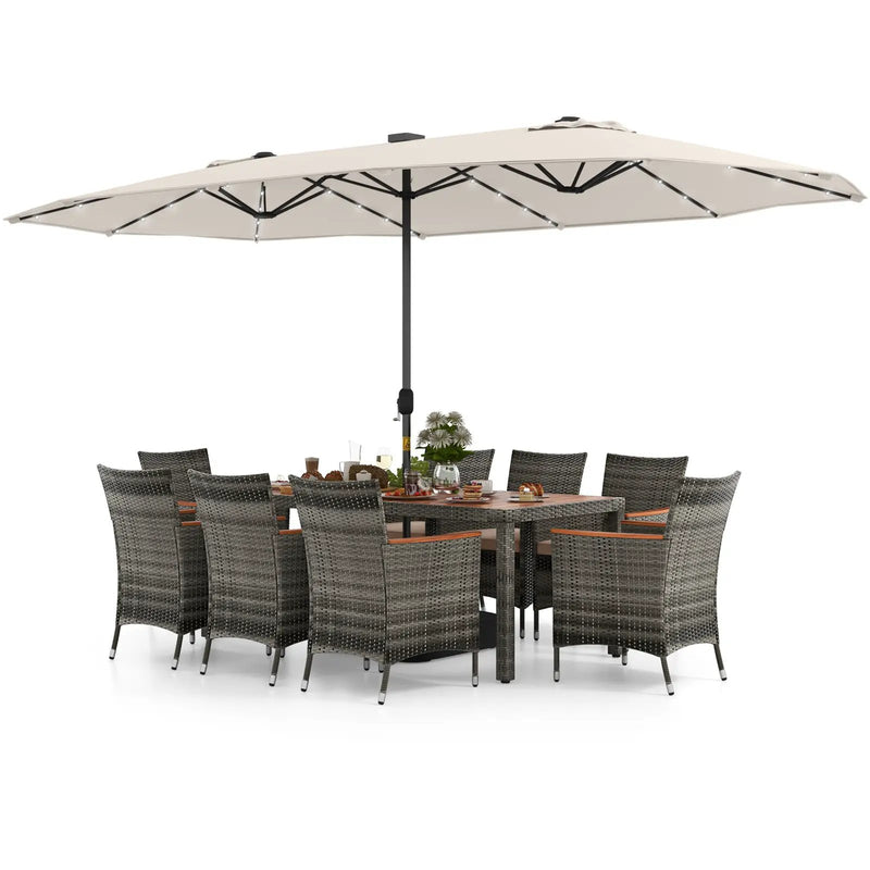 11 Pieces Patio Dining Set with 15 Feet Double-Sided Patio Umbrella Base Included by DirectDeals