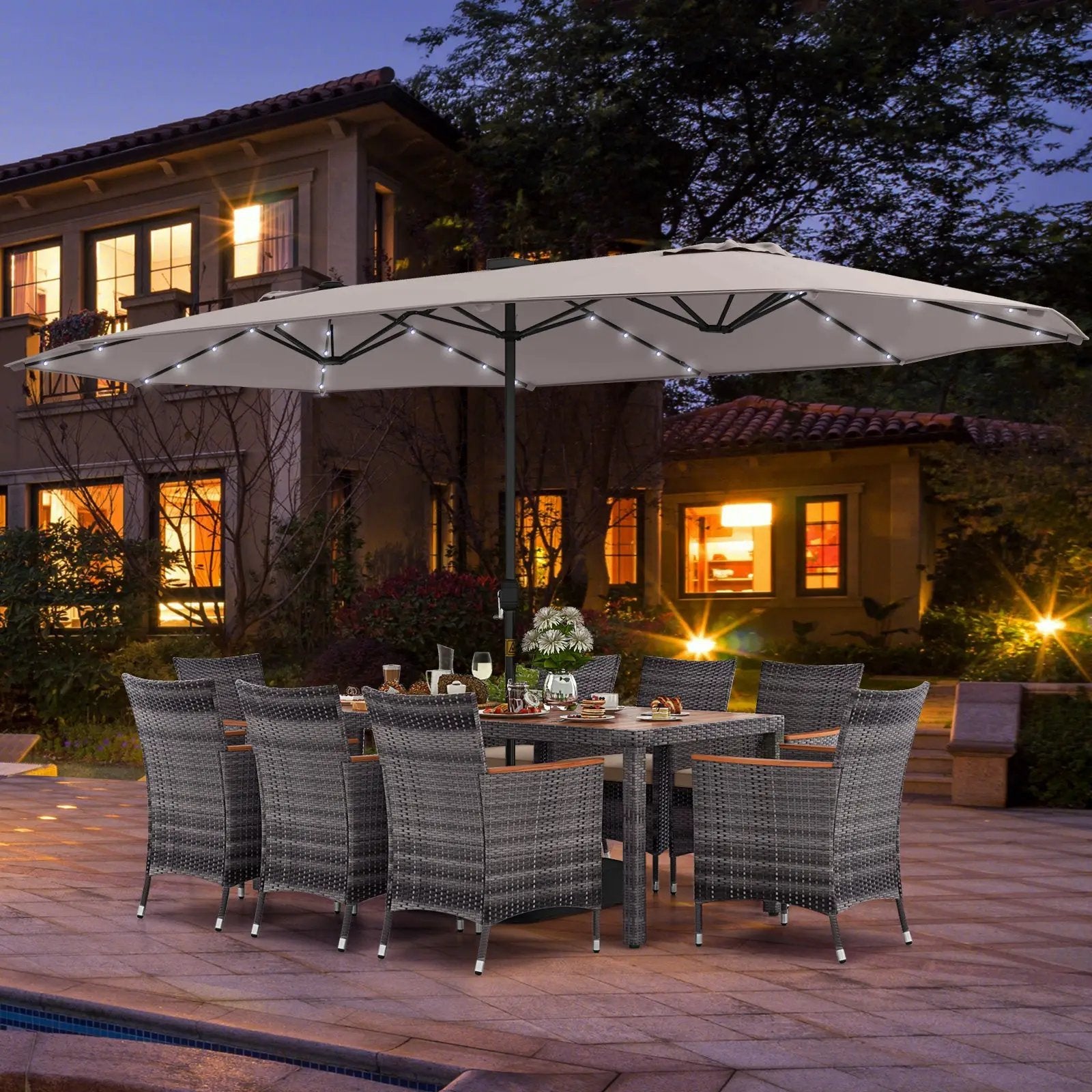 11 Pieces Patio Dining Set with 15 Feet Double-Sided Patio Umbrella Base Included by DirectDeals