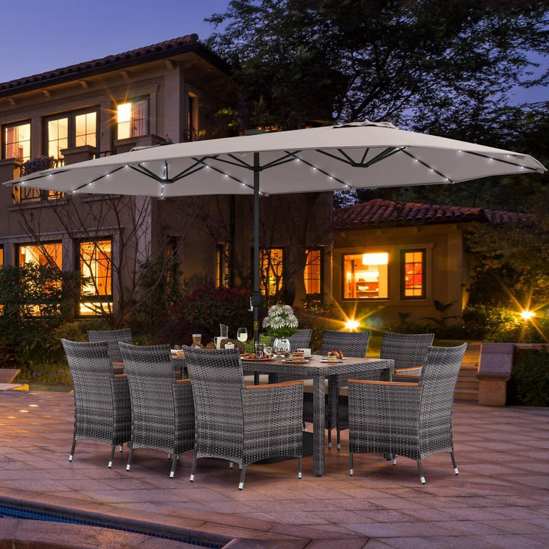 11 Pieces Patio Dining Set with 15 Feet Double-Sided Patio Umbrella Base Included by DirectDeals
