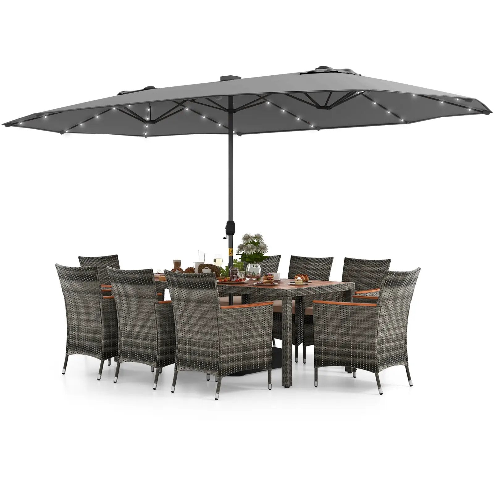 11 Pieces Patio Dining Set with 15 Feet Double-Sided Patio Umbrella Base Included by DirectDeals