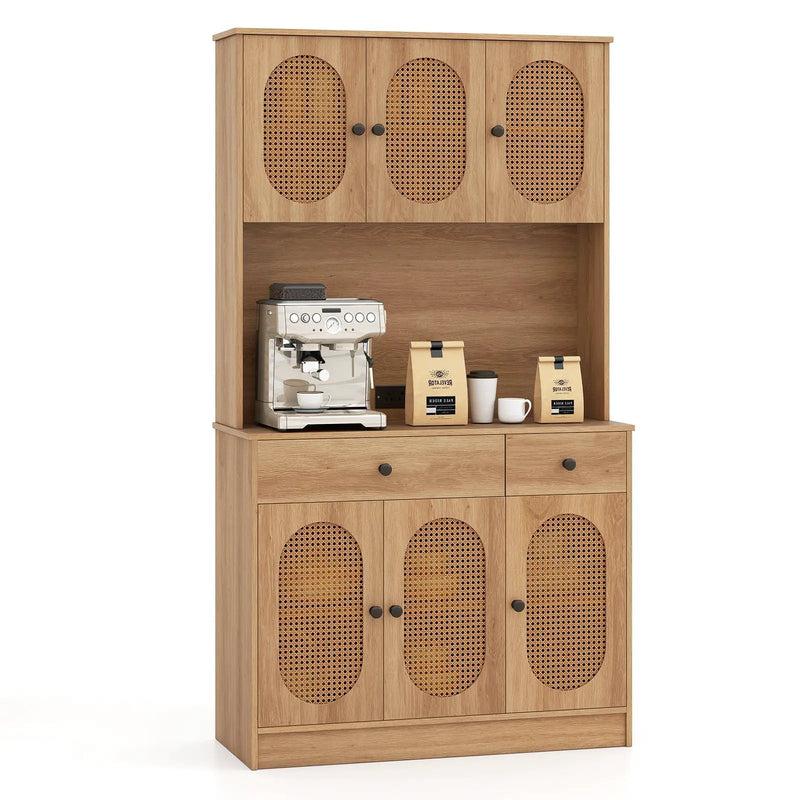 71 Inches Pantry Cabinet with Hutch and Charging Station-Natural by DirectDeals