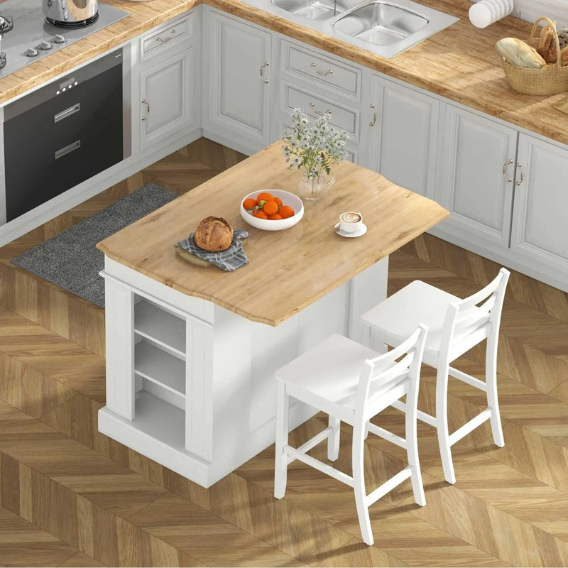 3-Piece Kitchen Furniture Set: Kitchen Island + 2 Bar Stools + Narrow Storage Cart by DirectDeals