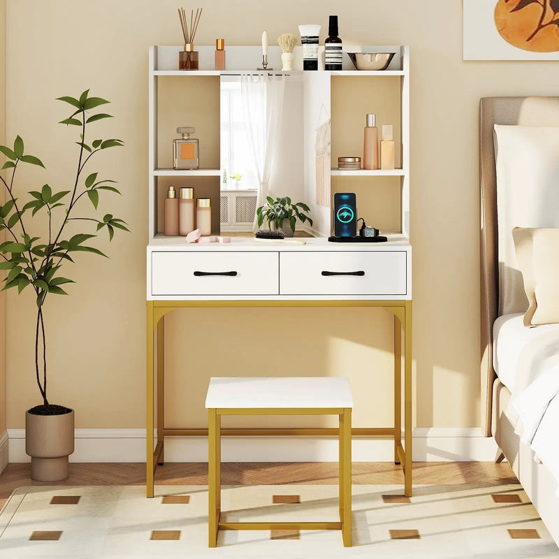 Vanity Desk with Storage Drawers and Charging Station by DirectDeals