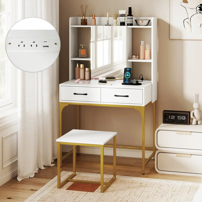 Vanity Desk with Storage Drawers and Charging Station by DirectDeals