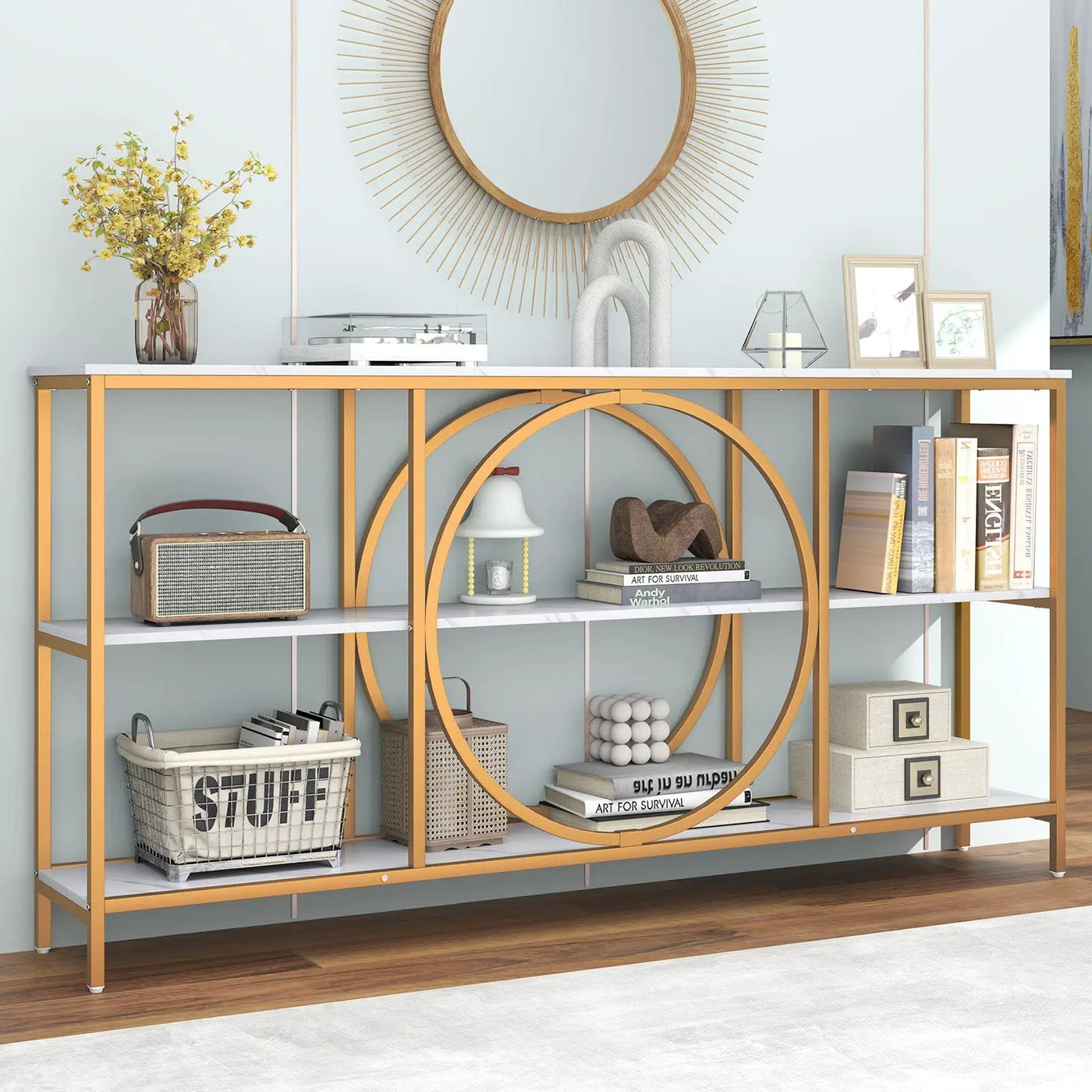 3-Tier Console Table with Faux Marble Top and Storage Shelves for Hallway Living Room by DirectDeals