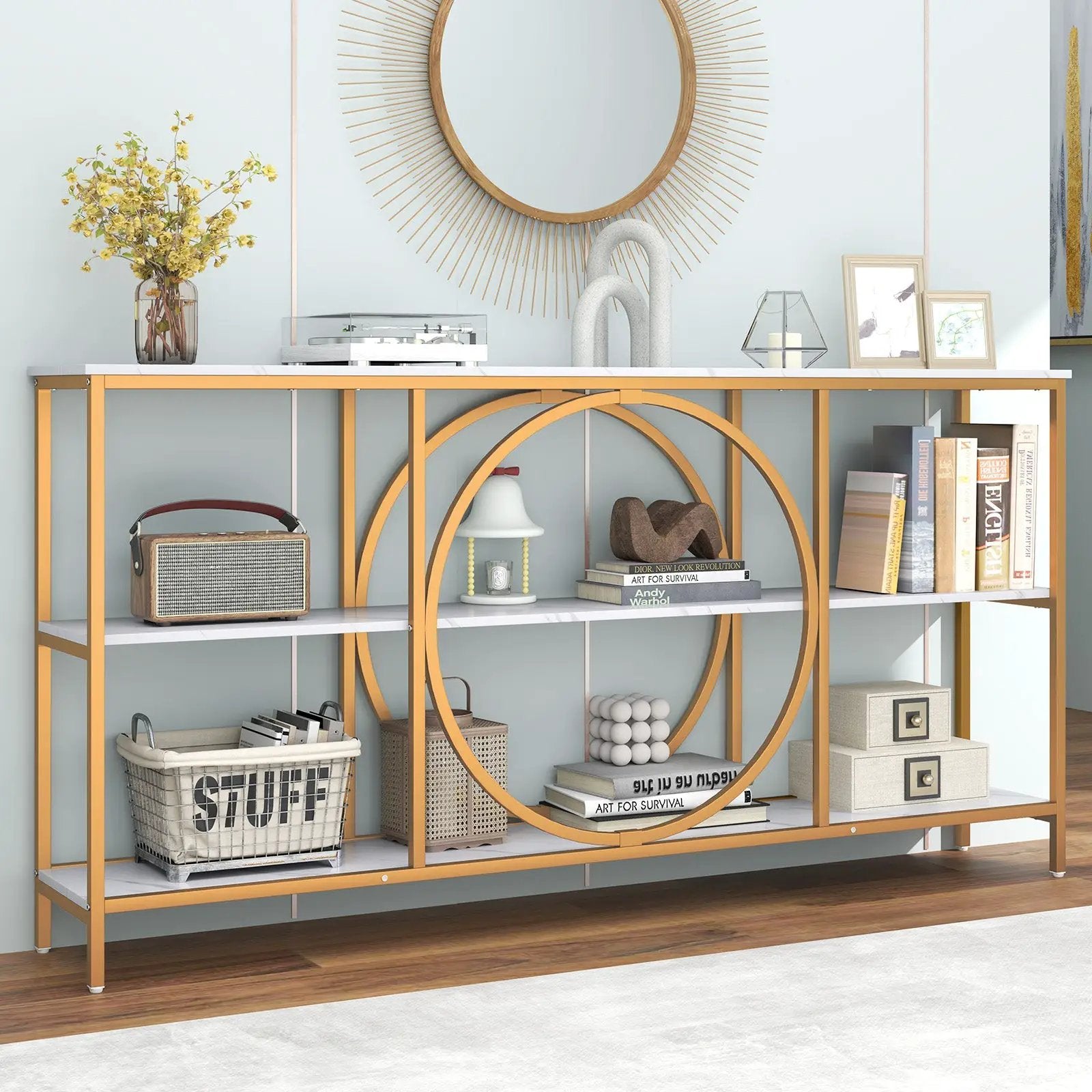 3-Tier Console Table with Faux Marble Top and Storage Shelves for Hallway Living Room by DirectDeals