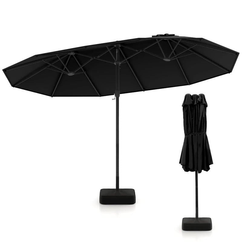 15 Feet Double-Sided Twin Patio Umbrella with Crank and Base by DirectDeals