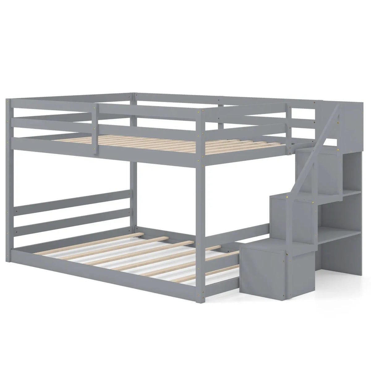 Solid Wood Full Over Full Low Bunk Bed with Storage Stairs, photo 9 of 9