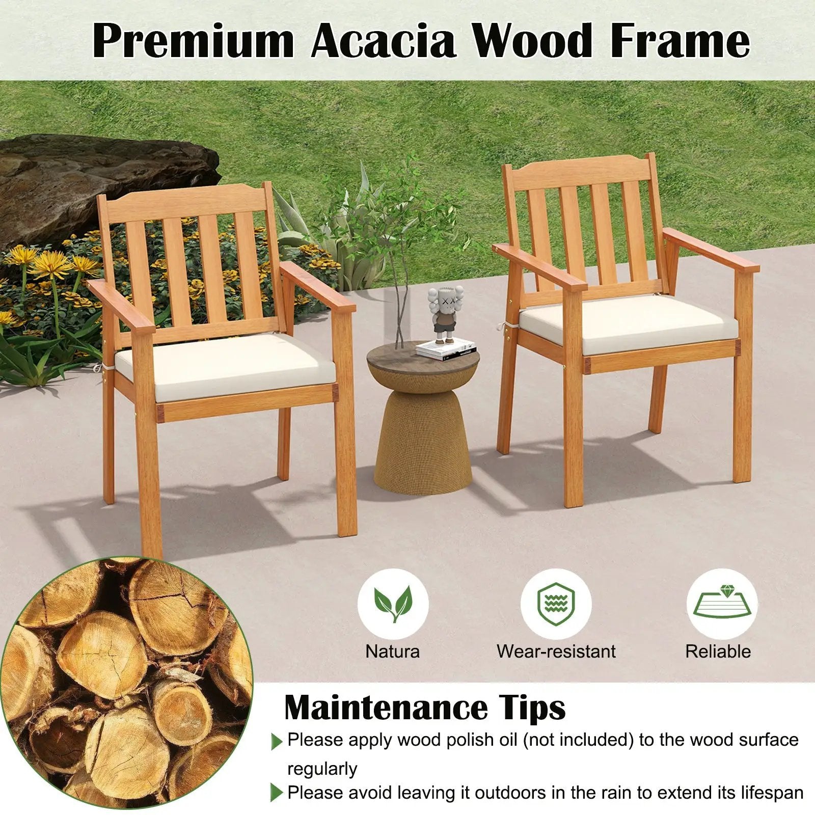 7 Pieces Patio Dining Table Set 63‚Äù Rectangle Table and 6 Acacia Wood Armchairs by DirectDeals