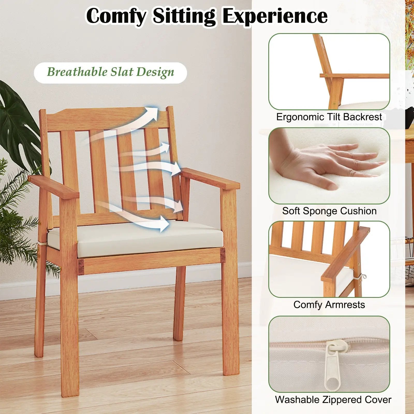 7 Pieces Patio Dining Table Set 63‚Äù Rectangle Table and 6 Acacia Wood Armchairs by DirectDeals