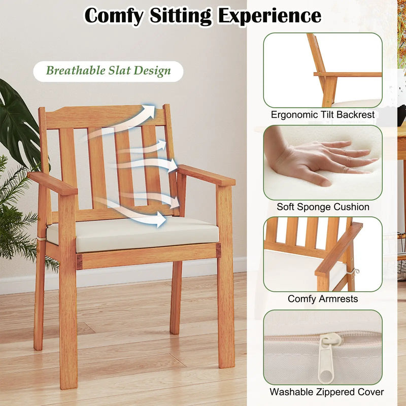 6 Pieces Patio Dining Table Set 63‚Äù Rectangle Table with 4 Acacia Wood Armchairs and Backless Bench by DirectDeals