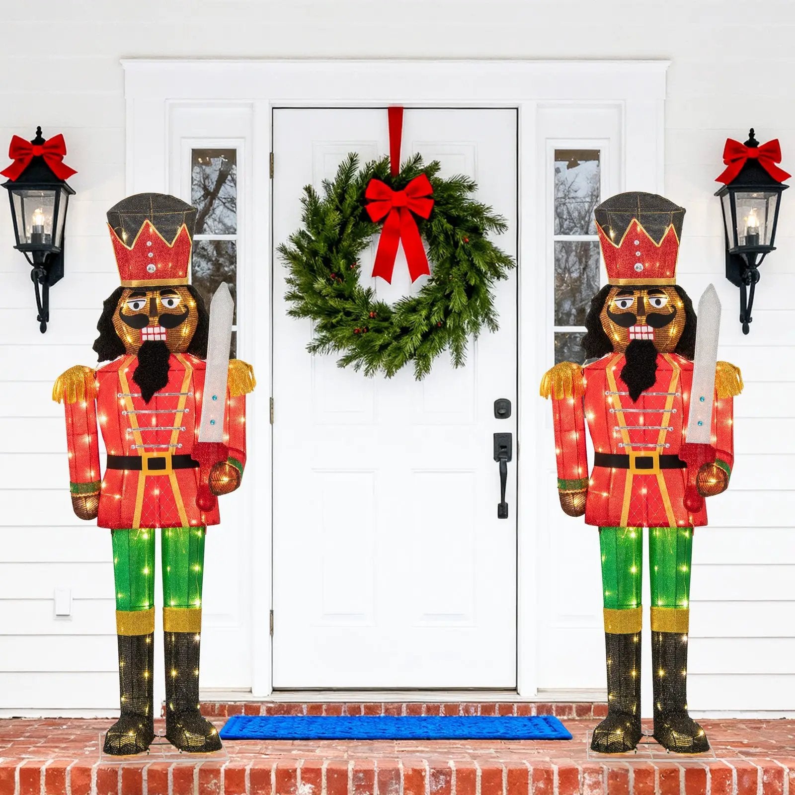 Set of 2 5 FT Lighted Christmas Nutcracker with Glitter Sword by DirectDeals