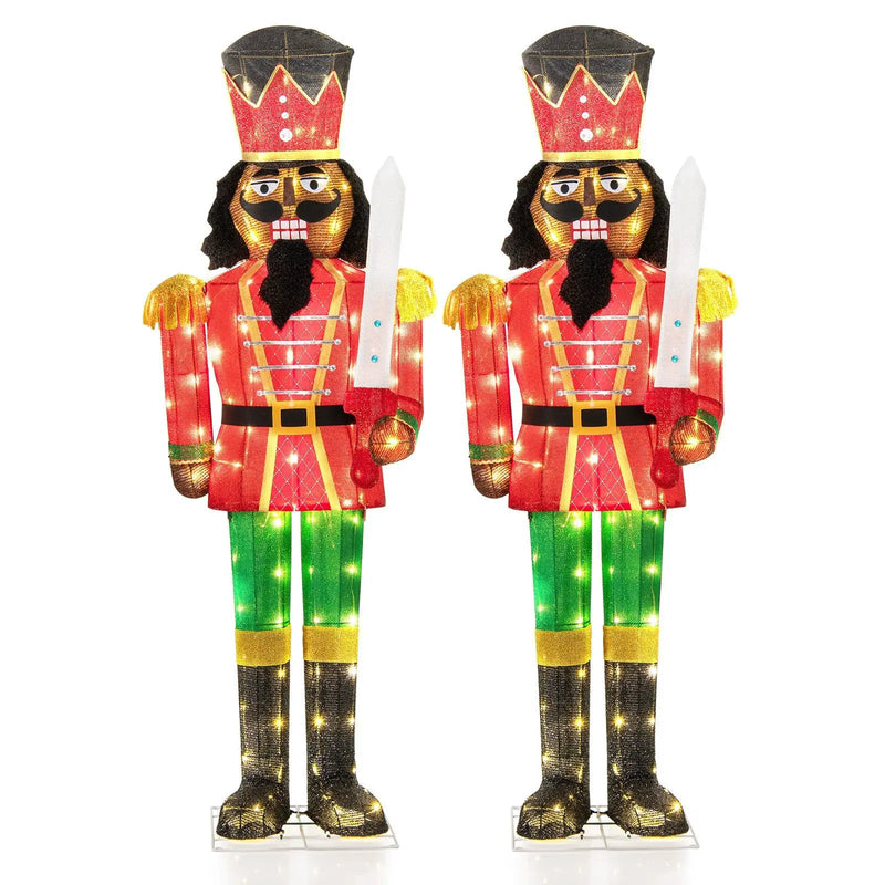 Set of 2 5 FT Lighted Christmas Nutcracker with Glitter Sword by DirectDeals