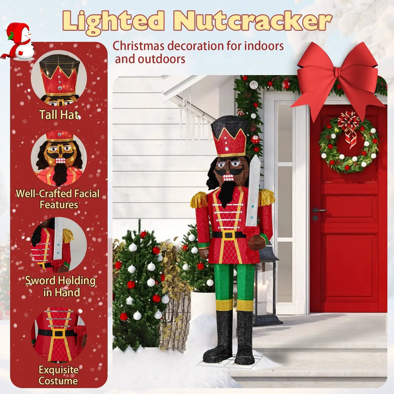 Set of 2 5 FT Lighted Christmas Nutcracker with Glitter Sword by DirectDeals