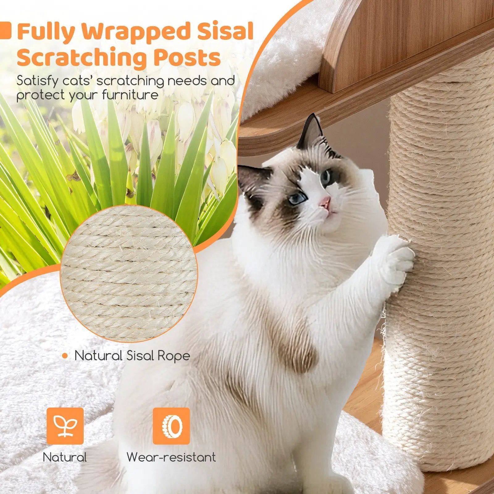 48 Inch Wooden Cat Tree with 2-Floor Condo and Washable Cushions-Natural by DirectDeals
