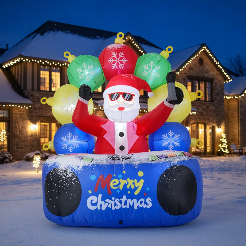 6 Feet Inflatable DJ Santa with Rotating Music Light and Flashing LEDs by DirectDeals