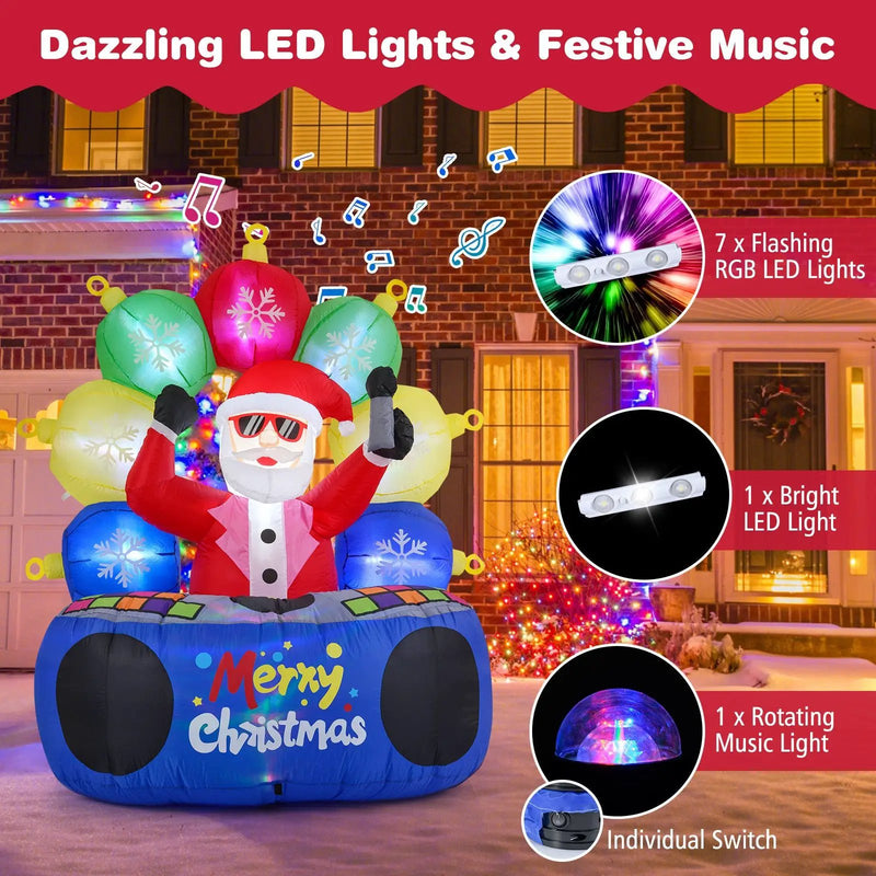 6 Feet Inflatable DJ Santa with Rotating Music Light and Flashing LEDs by DirectDeals