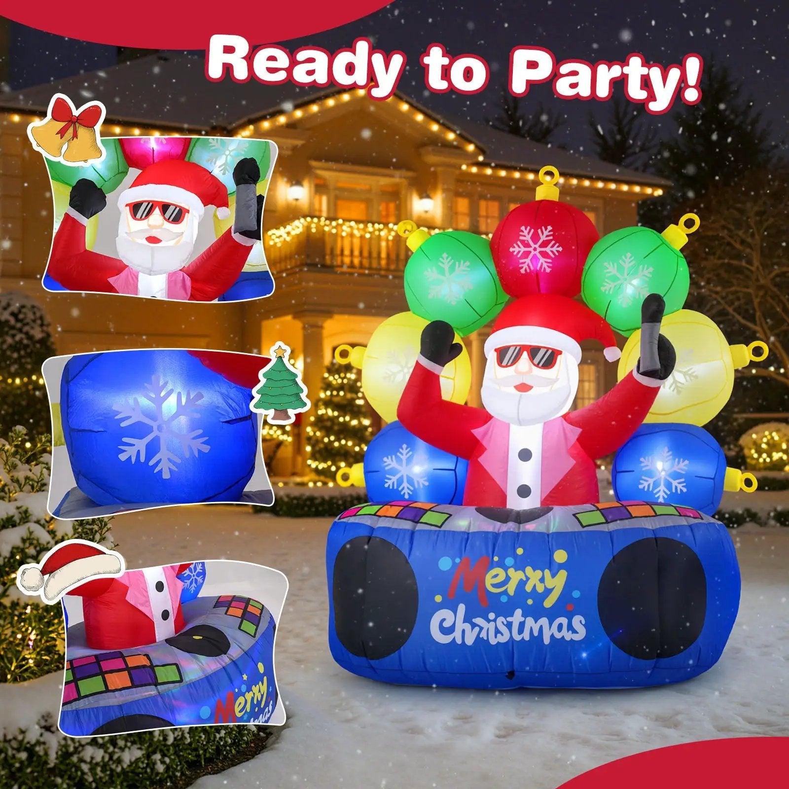 6 Feet Inflatable DJ Santa with Rotating Music Light and Flashing LEDs by DirectDeals