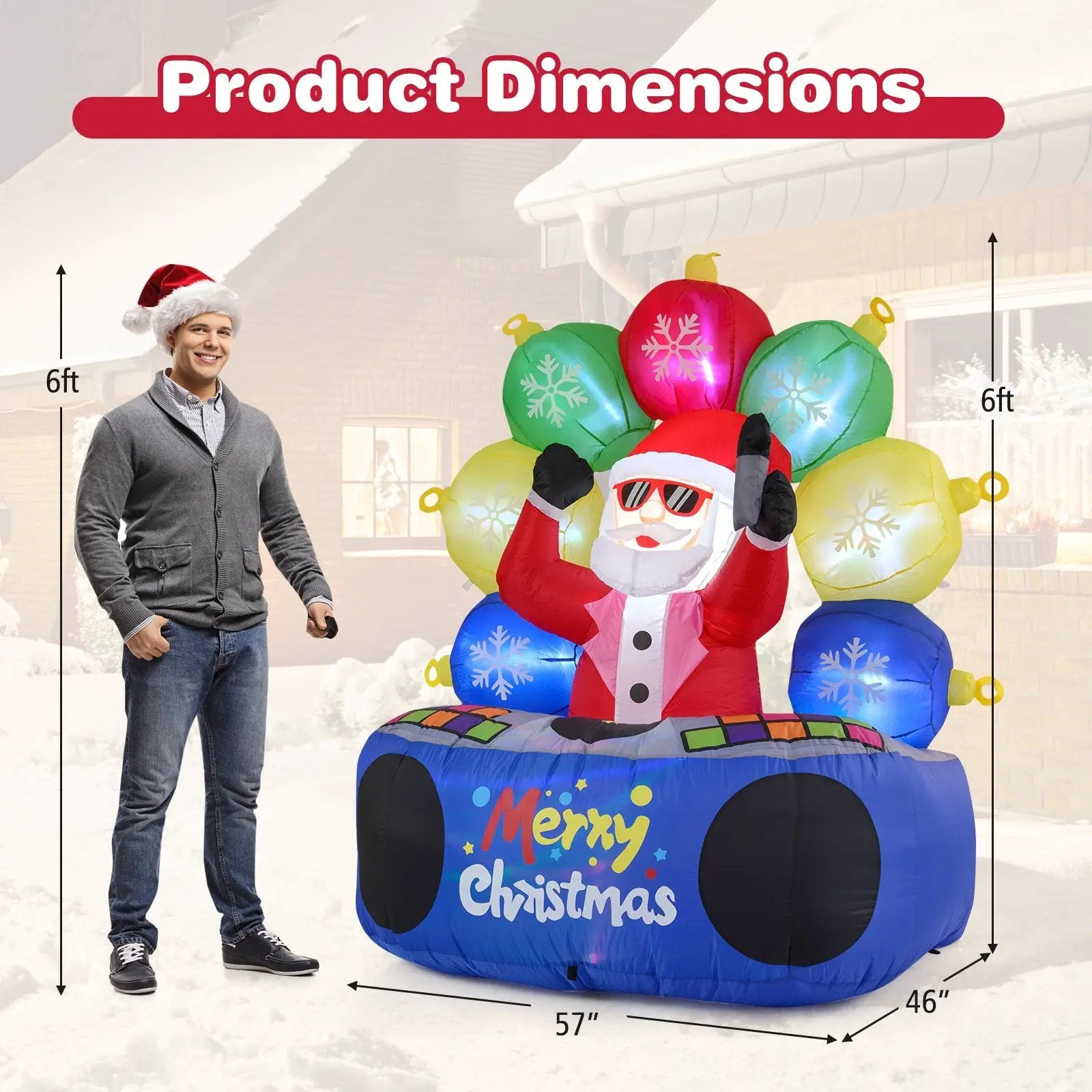 6 Feet Inflatable DJ Santa with Rotating Music Light and Flashing LEDs by DirectDeals