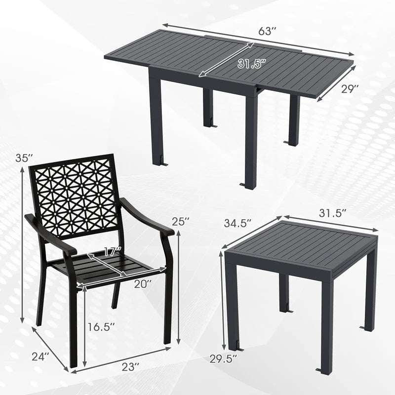 Patio Rectangular Aluminum Table and Stackable Armchairs Set with Slatted Tabletop and Seats by DirectDeals