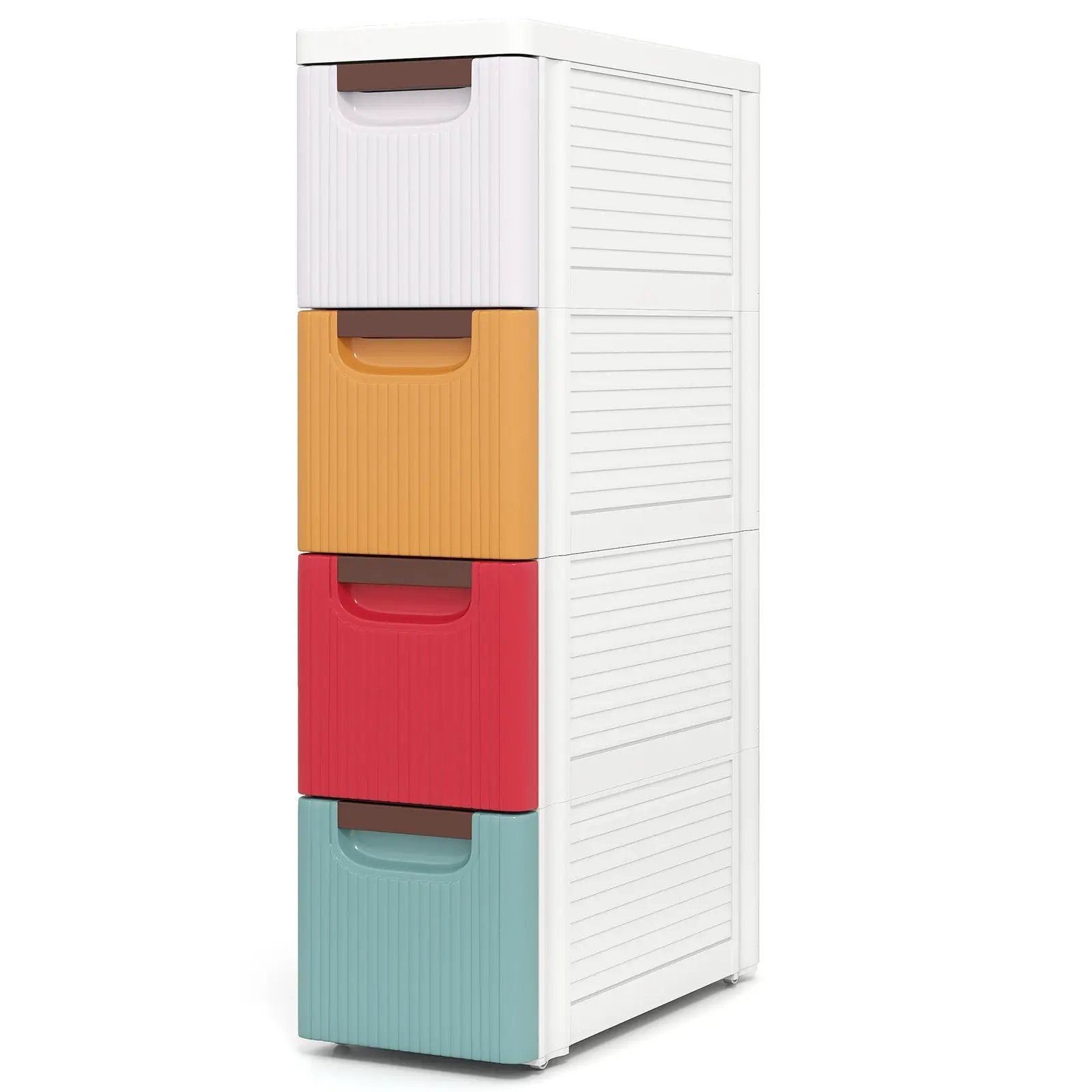 4-Drawer Rolling Organizer Unit Narrow Storage Cabinet with Built-In Wheels for Small Space-Colorful by DirectDeals
