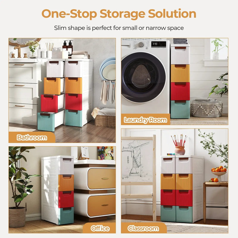 4-Drawer Rolling Organizer Unit Narrow Storage Cabinet with Built-In Wheels for Small Space-Colorful by DirectDeals