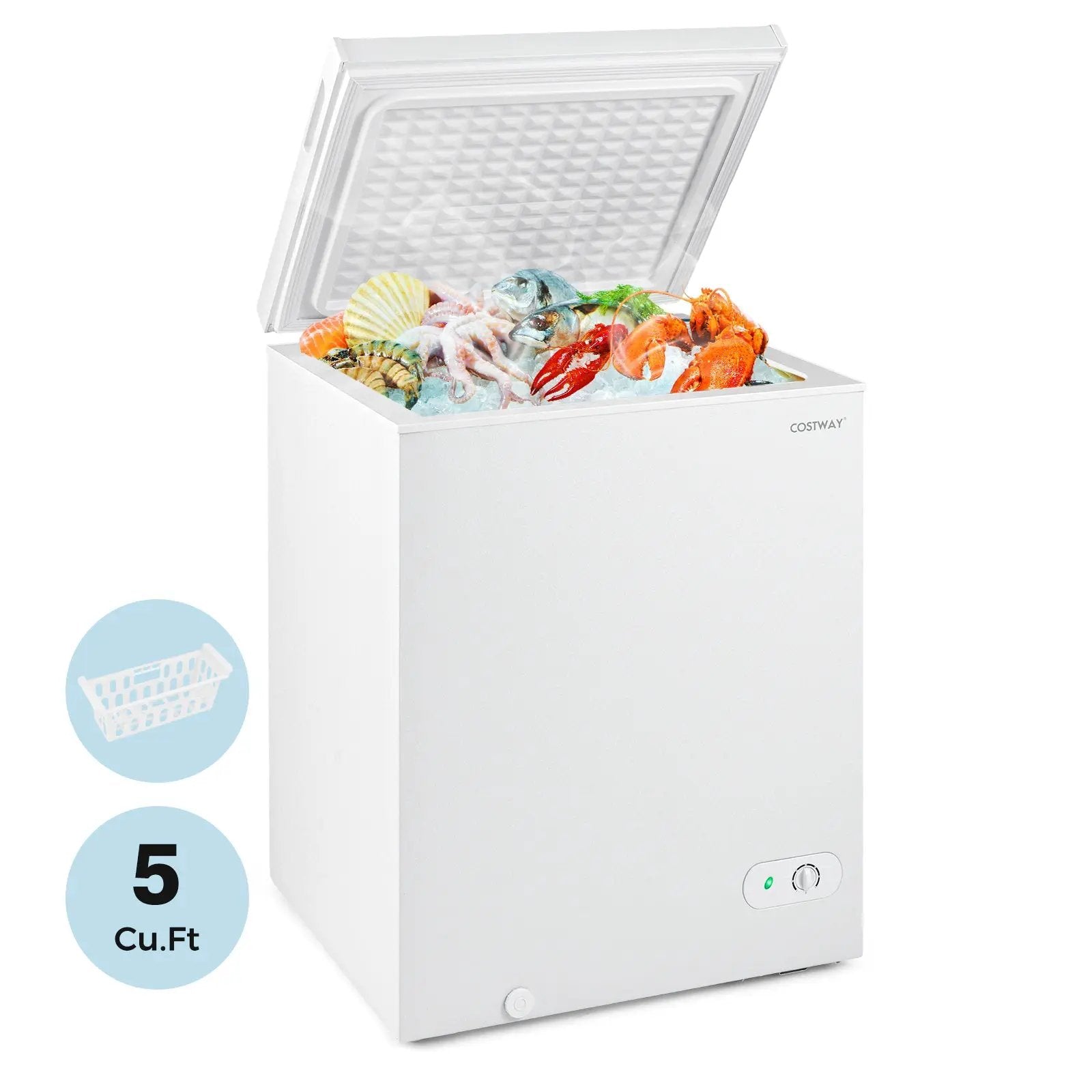 141 L/5 Cu.Ft Compact Chest Freezer with 7-Gear Adjustable Temperature-White by DirectDeals