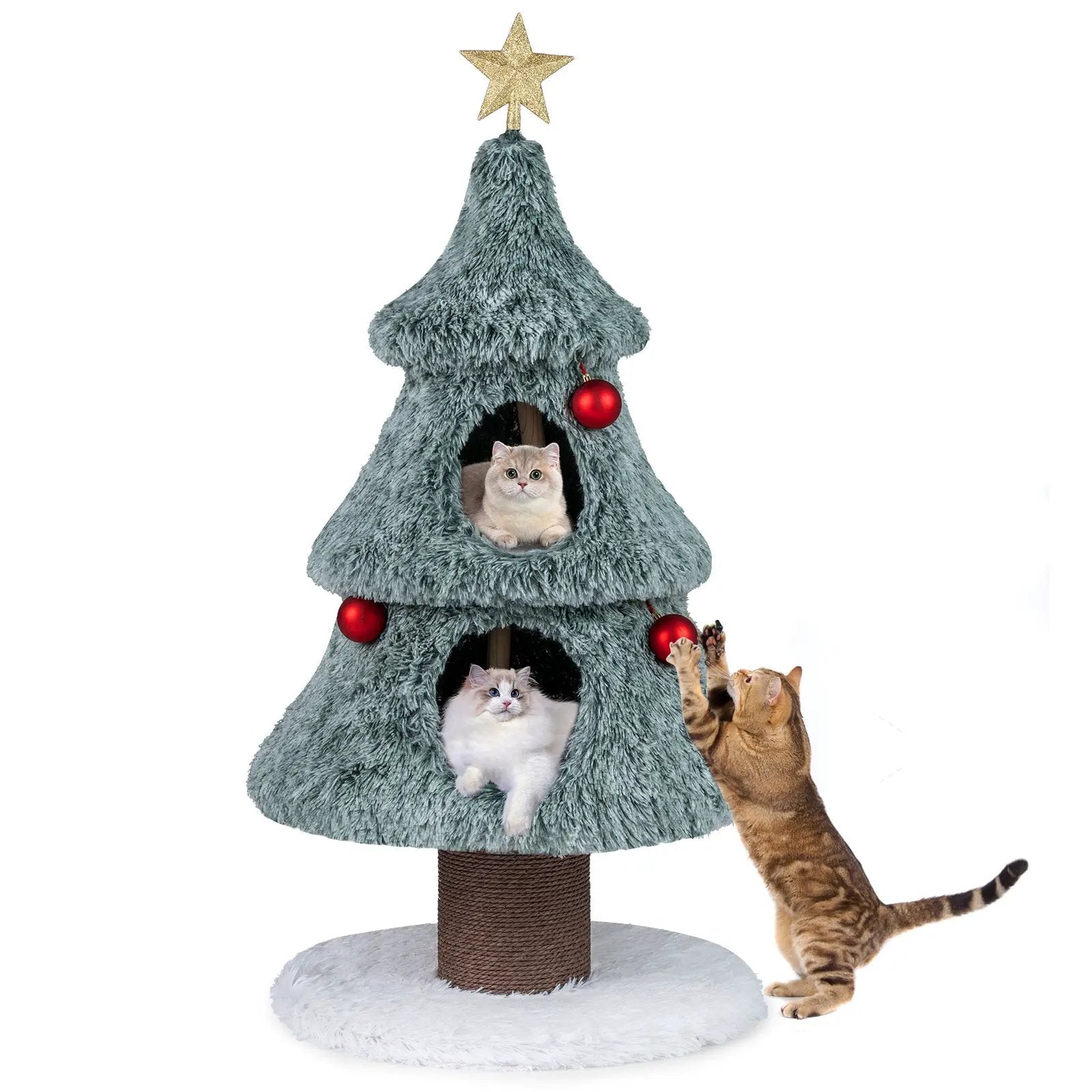 Christmas Cat Tree for Indoor Cats 48.5 inch Cute Cat Tower with 2 Large Condos Scratching Post-Green by DirectDeals