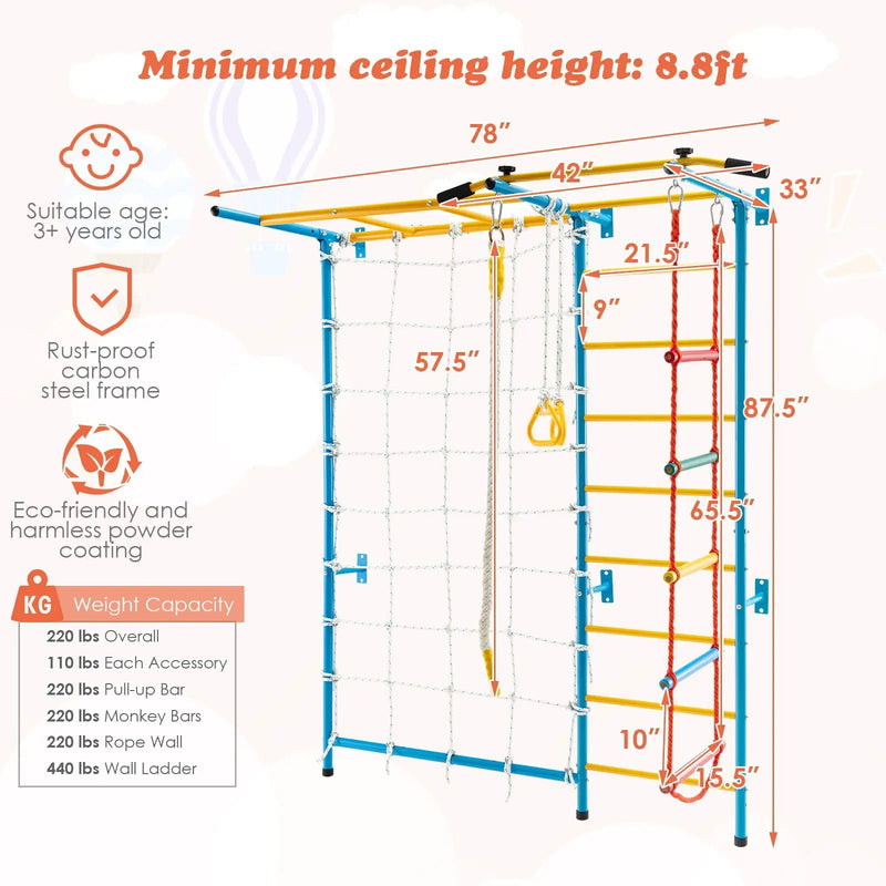 7-in-1 Swedish Ladder with Folding Gymnastics Mat for Solid Wall for Kids by DirectDeals