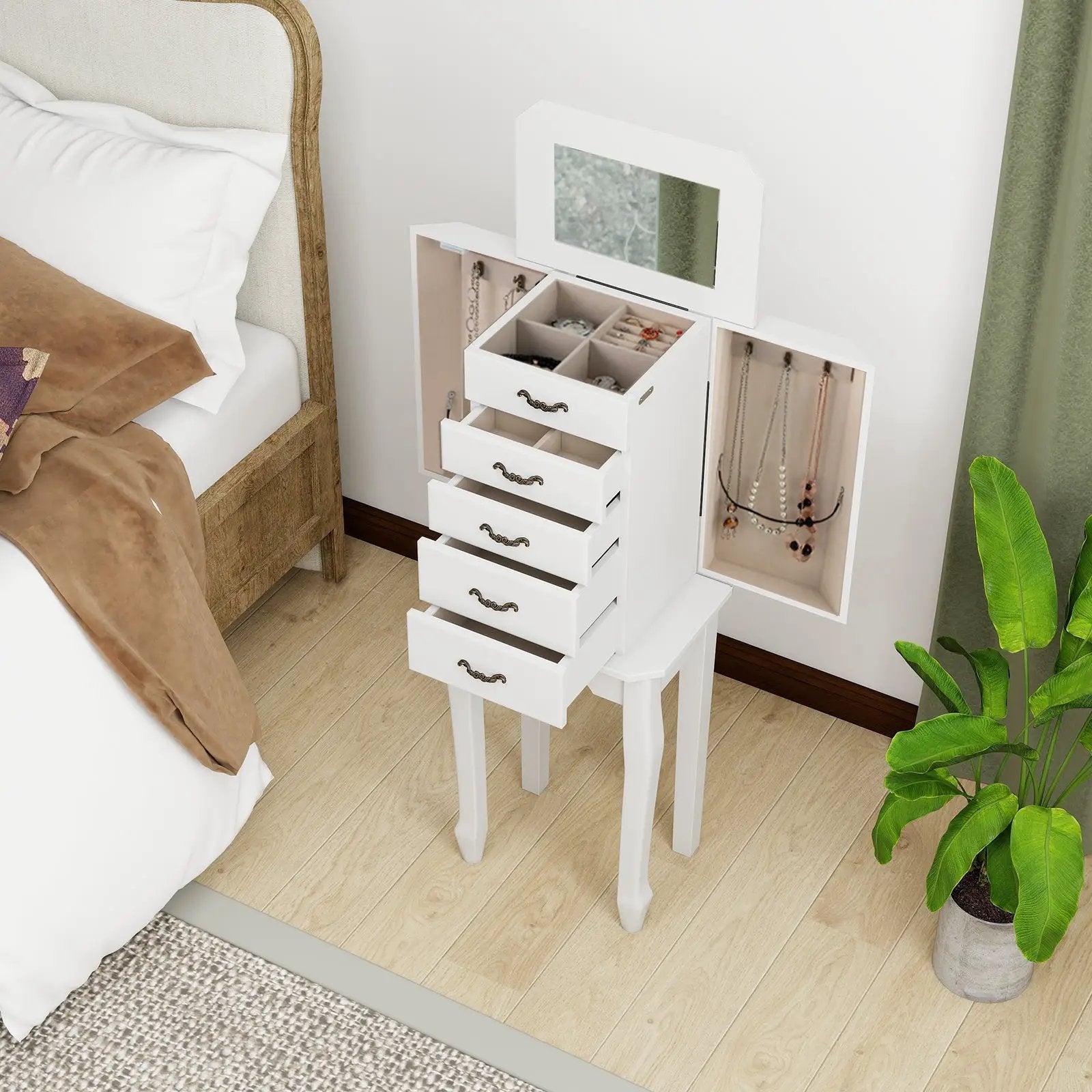 Standing Jewelry Box with 4 Drawers and 2 Side Doors by DirectDeals