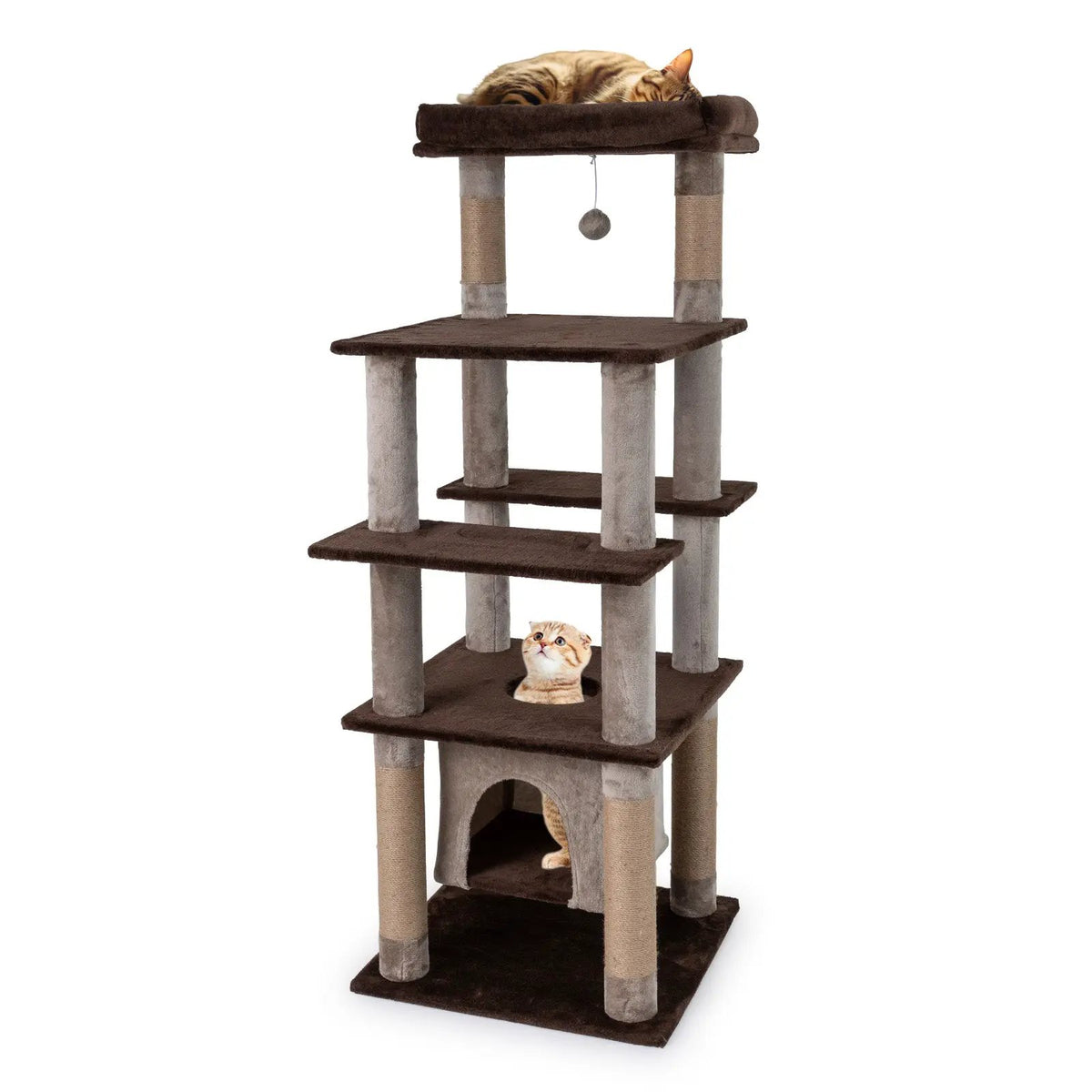 58 Inch Large Multi-level Cat Tree with Swaying Aerial Condo and Plush Perch Bed, photo 4 of 9