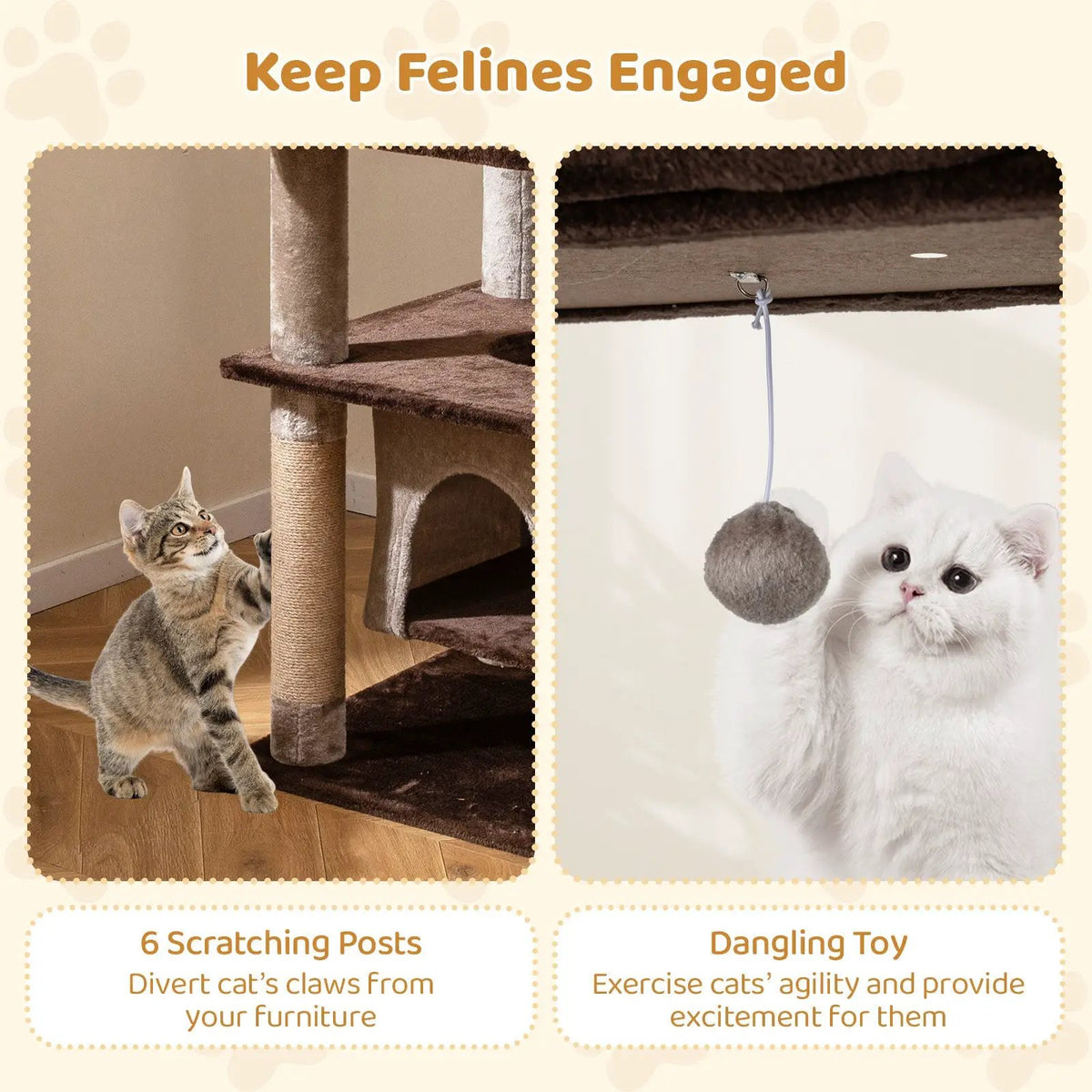 58 Inch Large Multi-level Cat Tree with Swaying Aerial Condo and Plush Perch Bed, photo 9 of 9