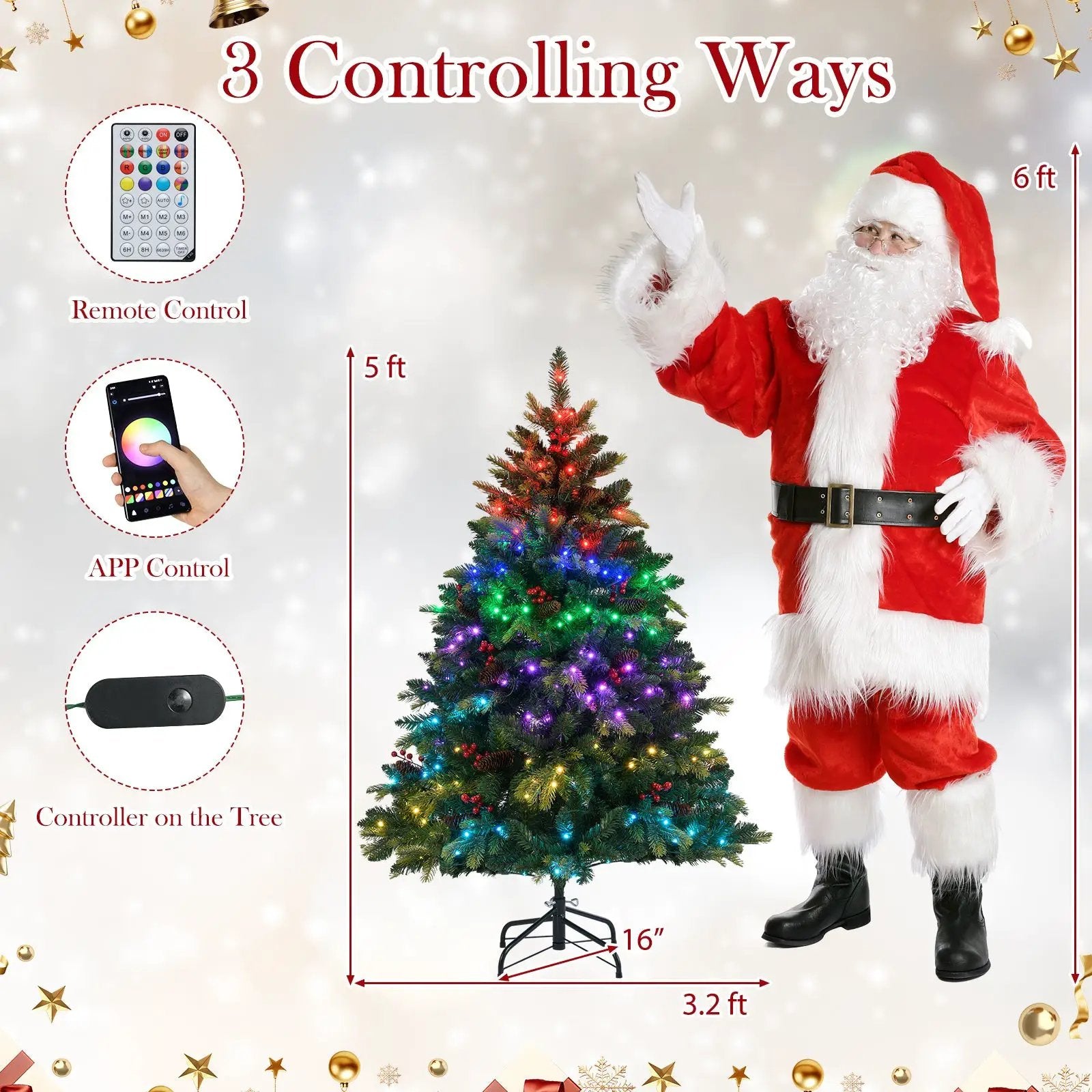 5/6/7/8 FT Artificial Christmas Tree with LED Lights and Remote APP Control by DirectDeals