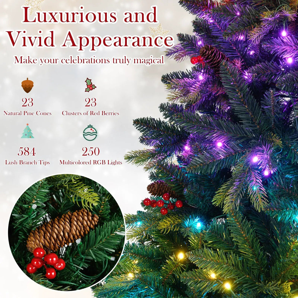 5/6/7/8 FT Artificial Christmas Tree with LED Lights and Remote APP Control, photo 29 of 32