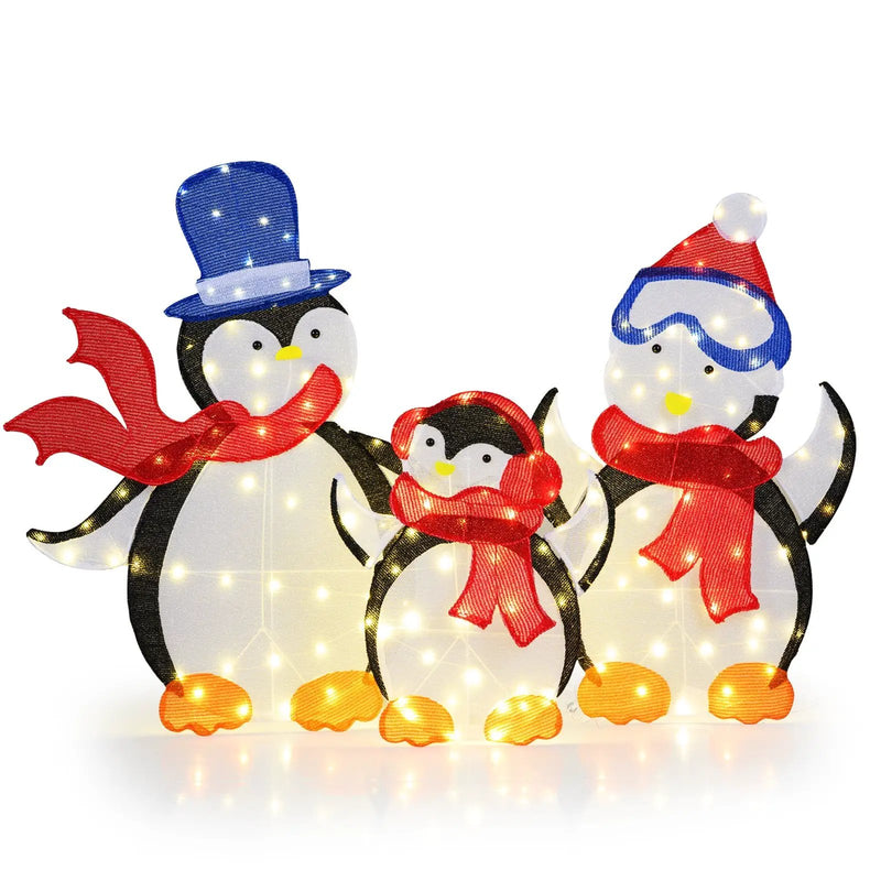 3-Piece 2D Lighted Penguin Family Christmas Decoration with 160 LED Lights by DirectDeals