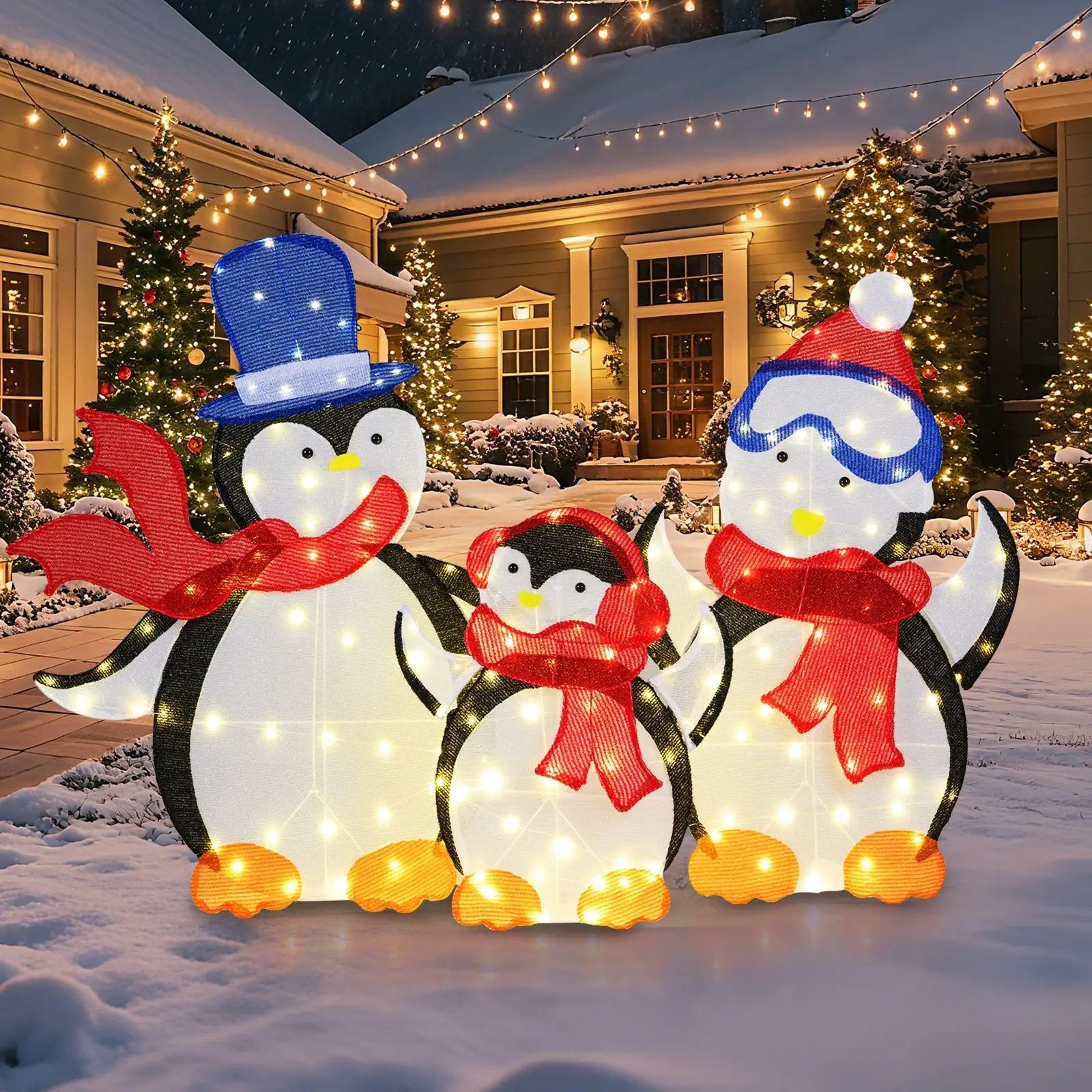 3-Piece 2D Lighted Penguin Family Christmas Decoration with 160 LED Lights by DirectDeals