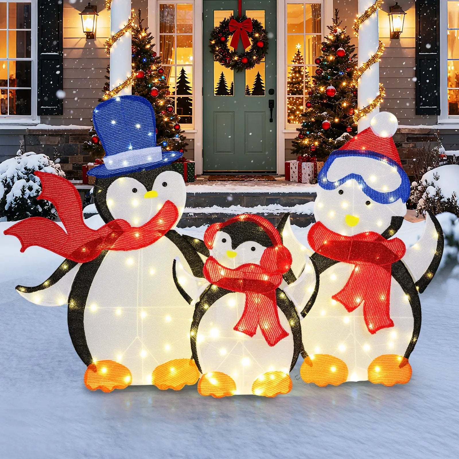 3-Piece 2D Lighted Penguin Family Christmas Decoration with 160 LED Lights by DirectDeals